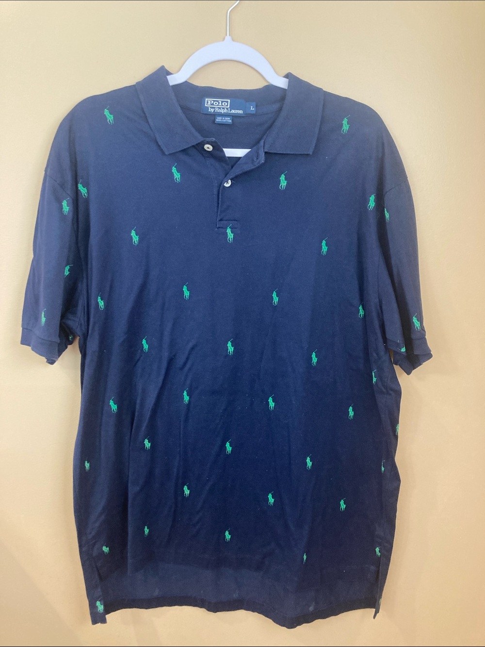 Polo by Ralph Lauren Navy Polo with Green Embroidered Logos